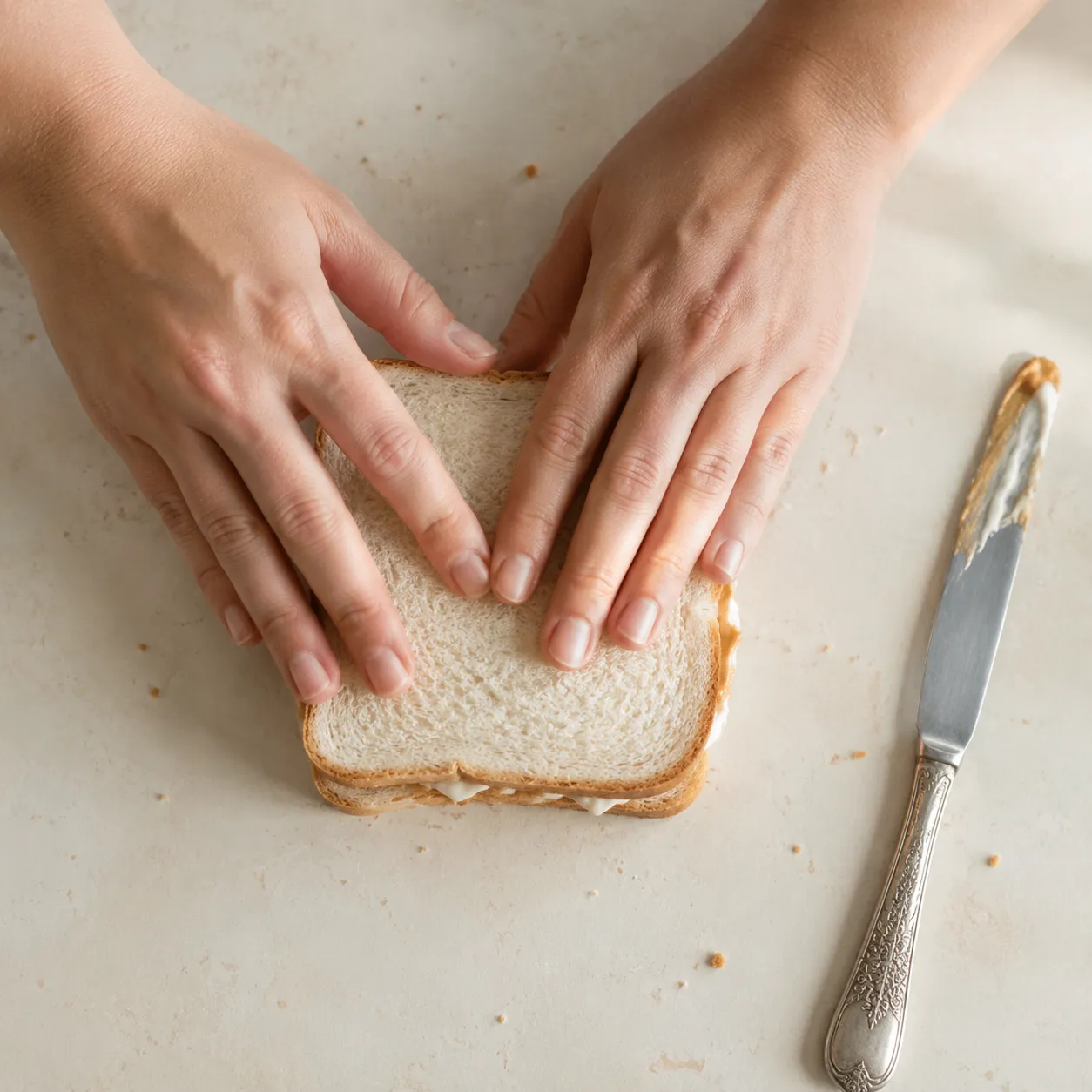 Assembling Alan Jackson's favorite peanut butter and mayonnaise sandwich