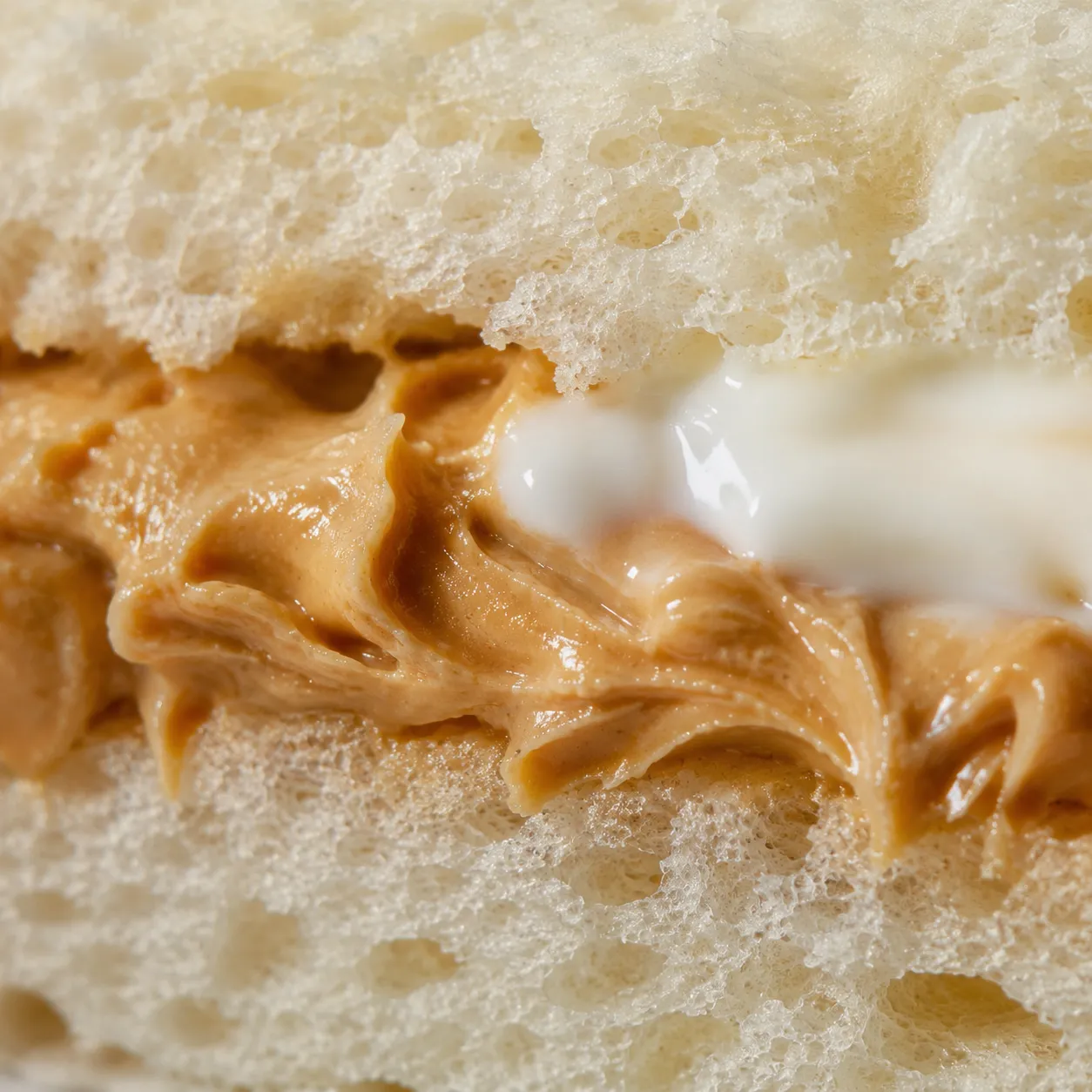 Close-up of peanut butter and mayonnaise sandwich filling