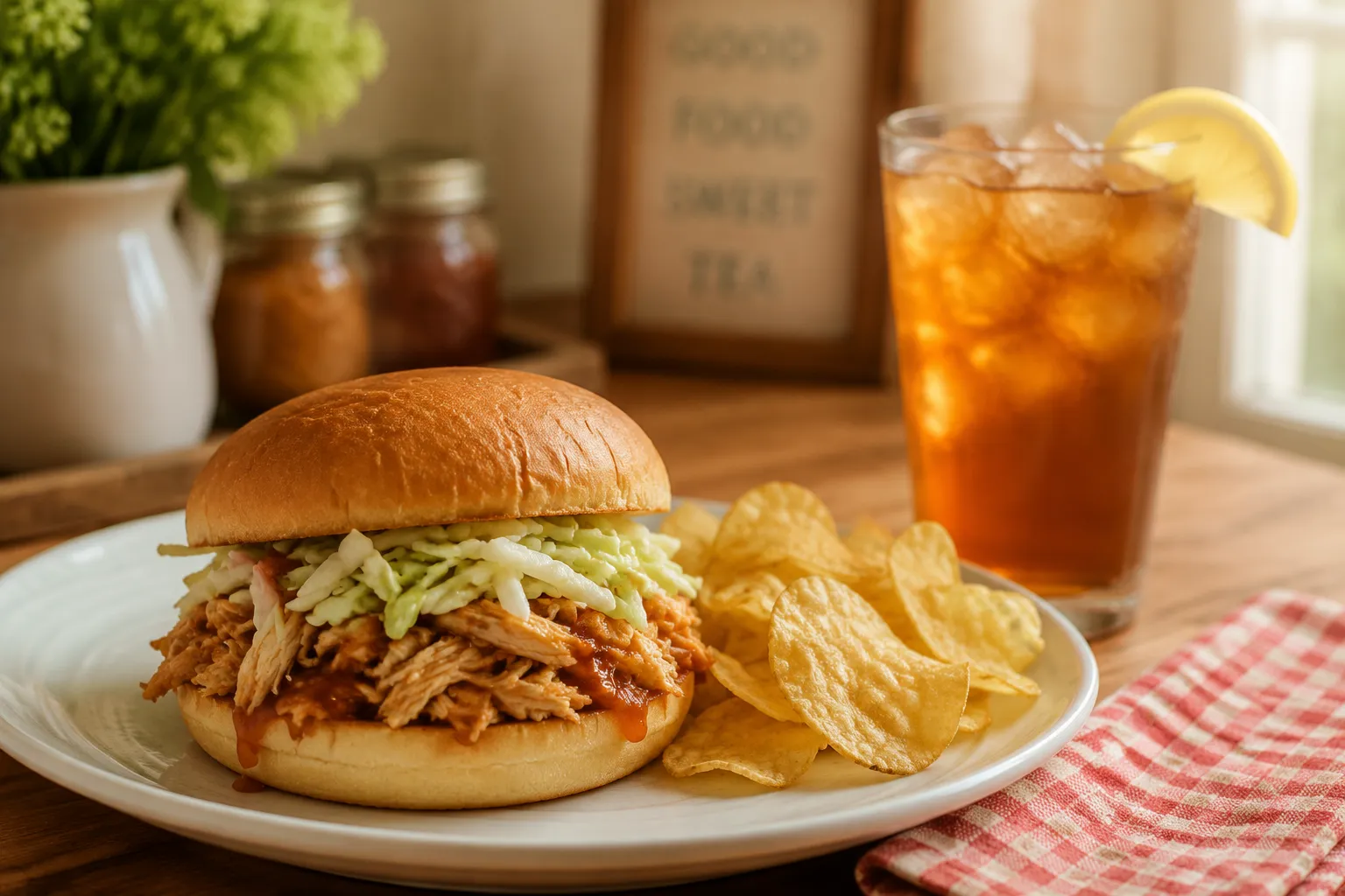 Southern peanut butter and mayo sandwich served with chips and sweet tea