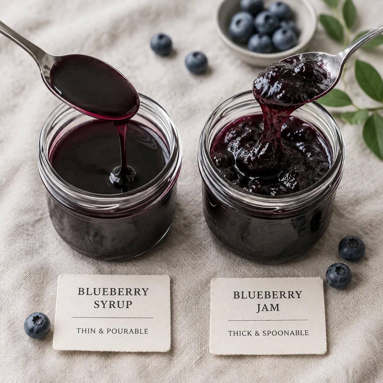 Blueberry syrup vs blueberry jam consistency comparison