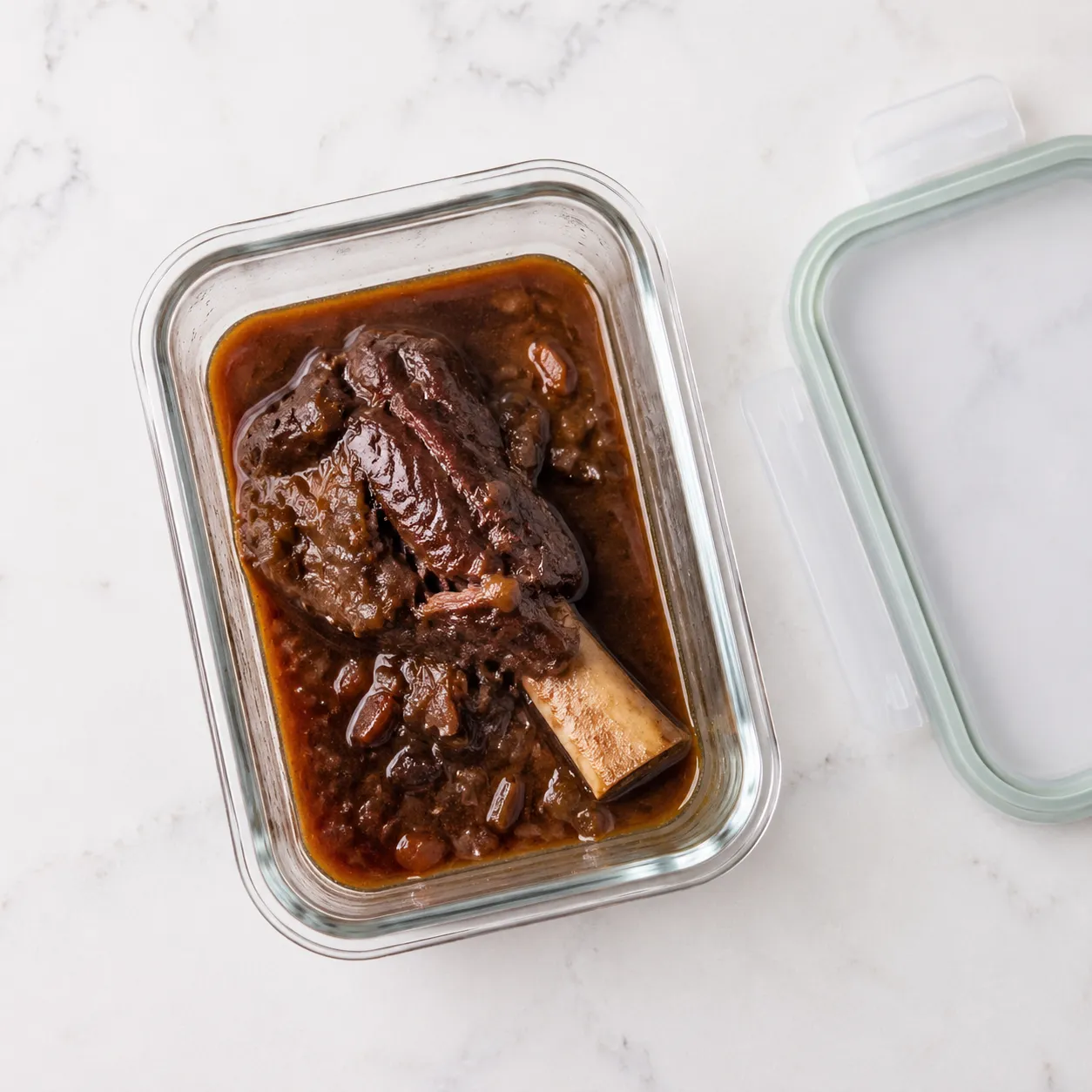 Storing leftover braised beef shank in a glass container