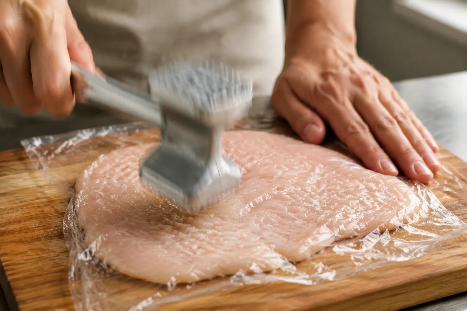 Pounding chicken breast for chicken katsu recipe