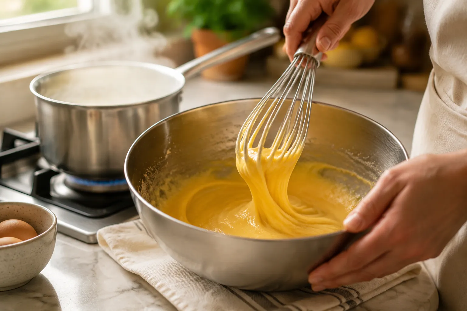 Whisking egg yolks for homemade ice cream custard base