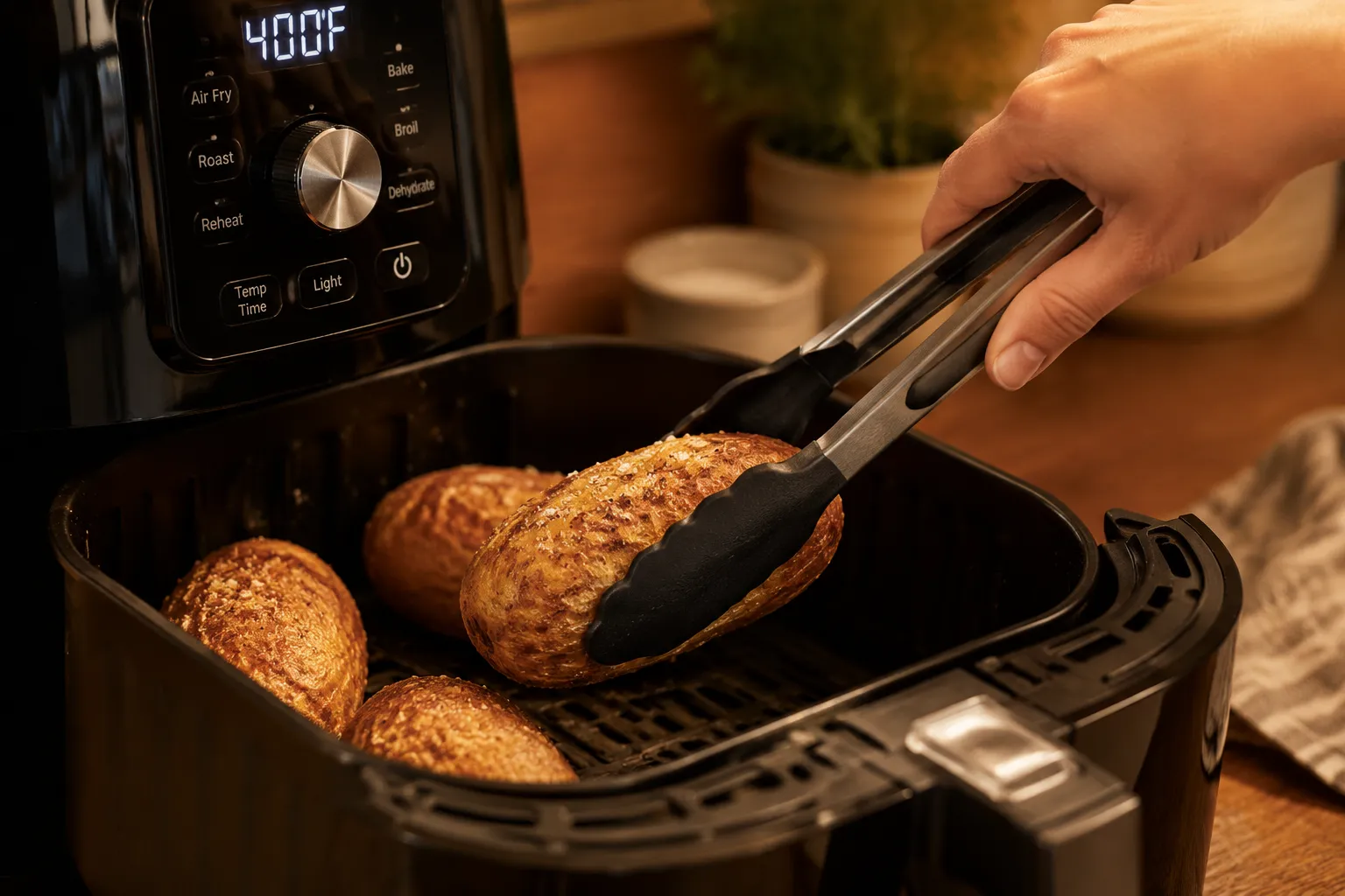 Flipping baked potatoes in air fryer halfway through cooking