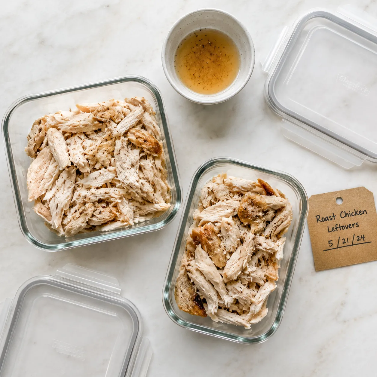 Storing leftover roast whole chicken in glass containers