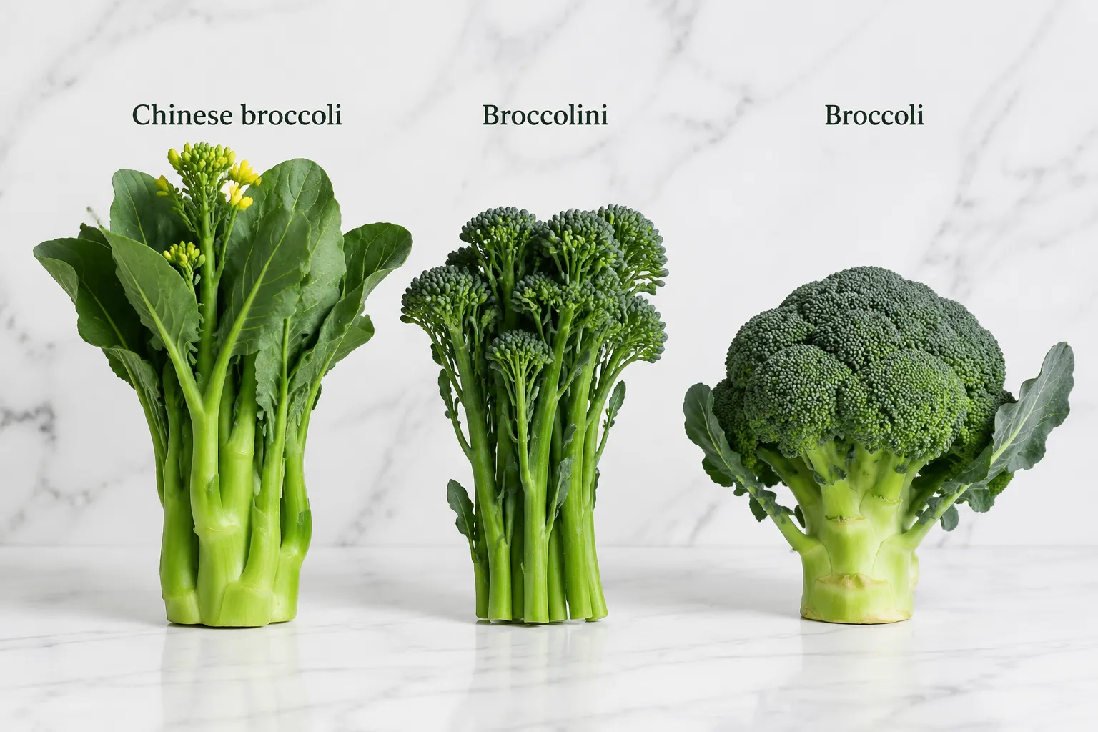 Chinese broccoli vs broccolini vs regular broccoli comparison