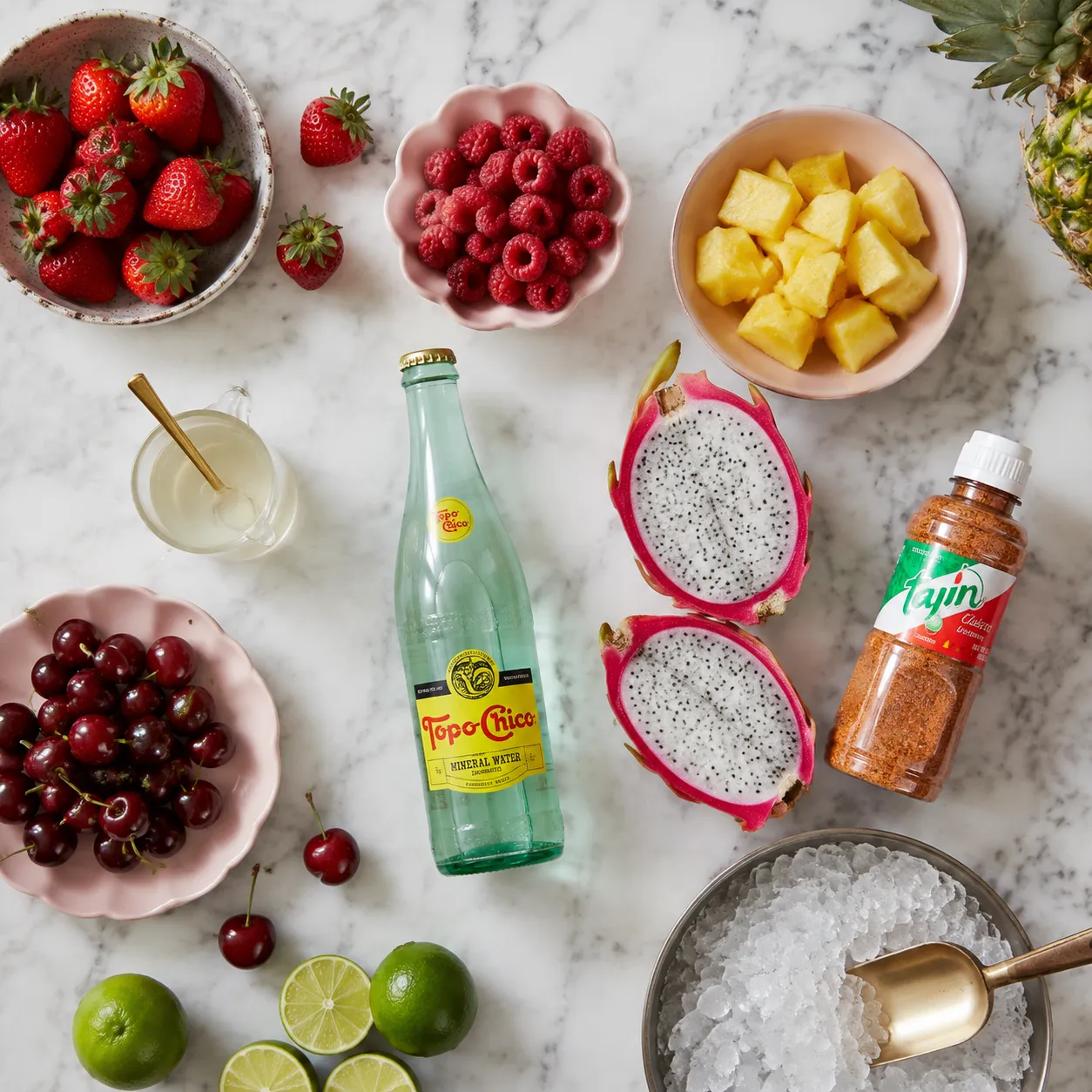 Ingredients flatlay for Taco Bell new mocktails copycat recipe