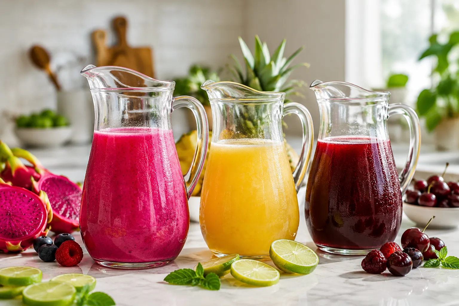 Three Taco Bell mocktail fruit bases ready to mix