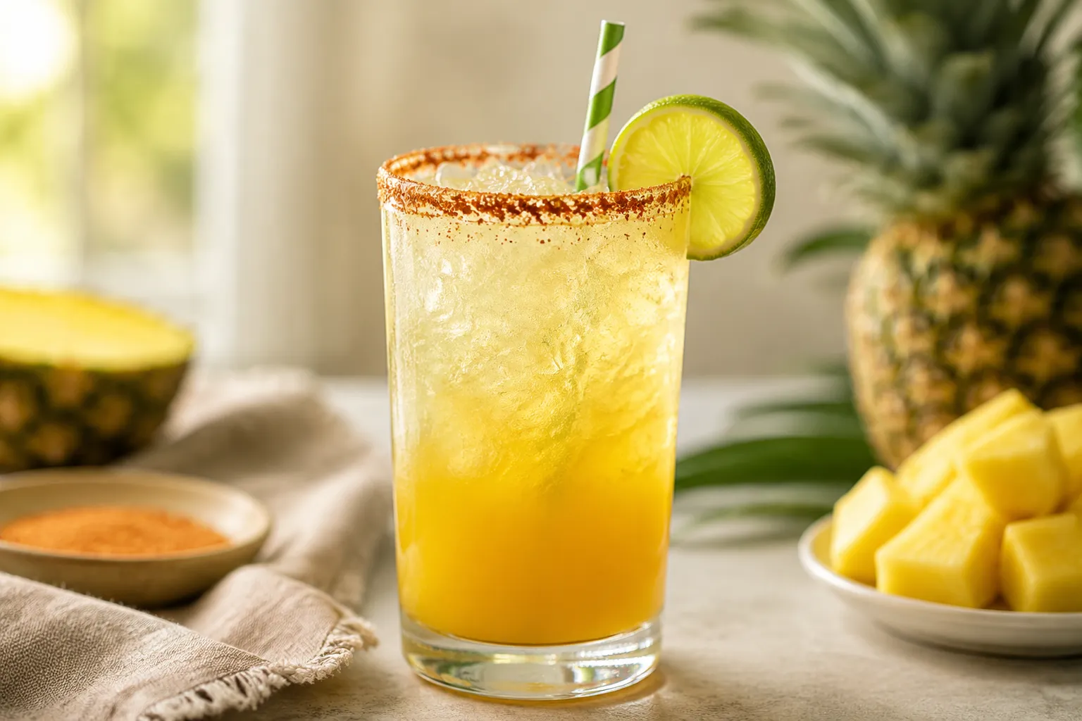 Finished Taco Bell tropical pineapple mocktail with Tajin rim