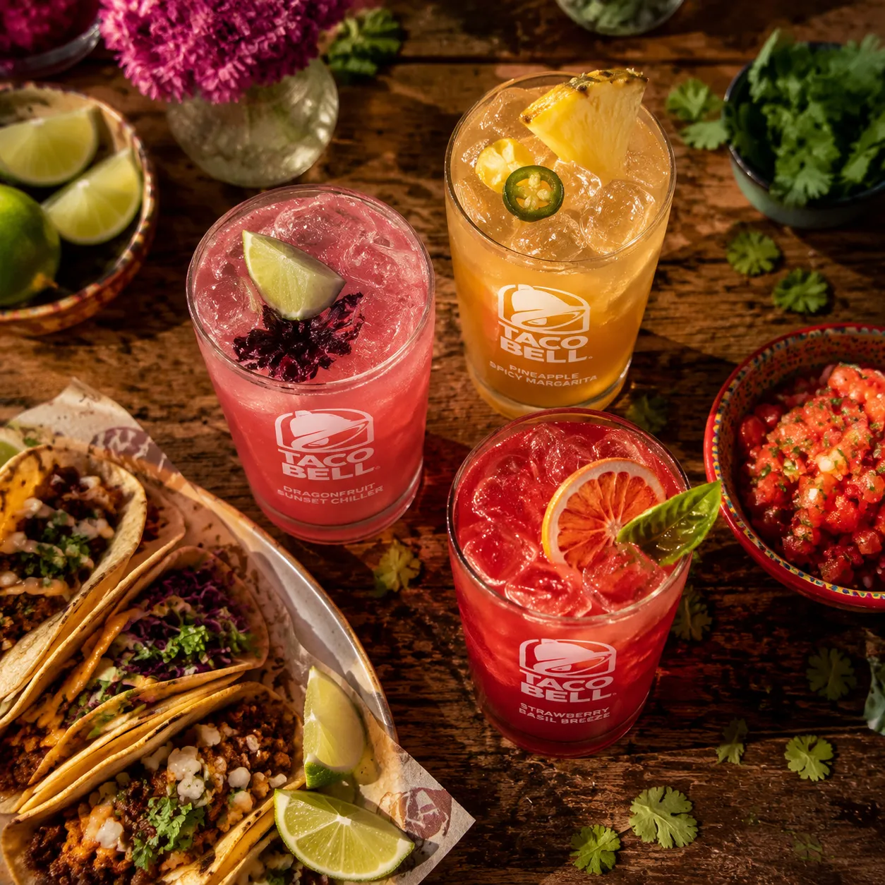 Taco Bell mocktails served with tacos for a party