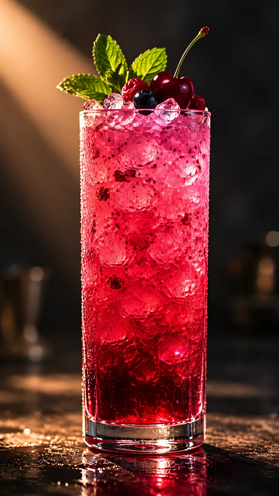 Cherry berry Taco Bell mocktail side view showing layered color