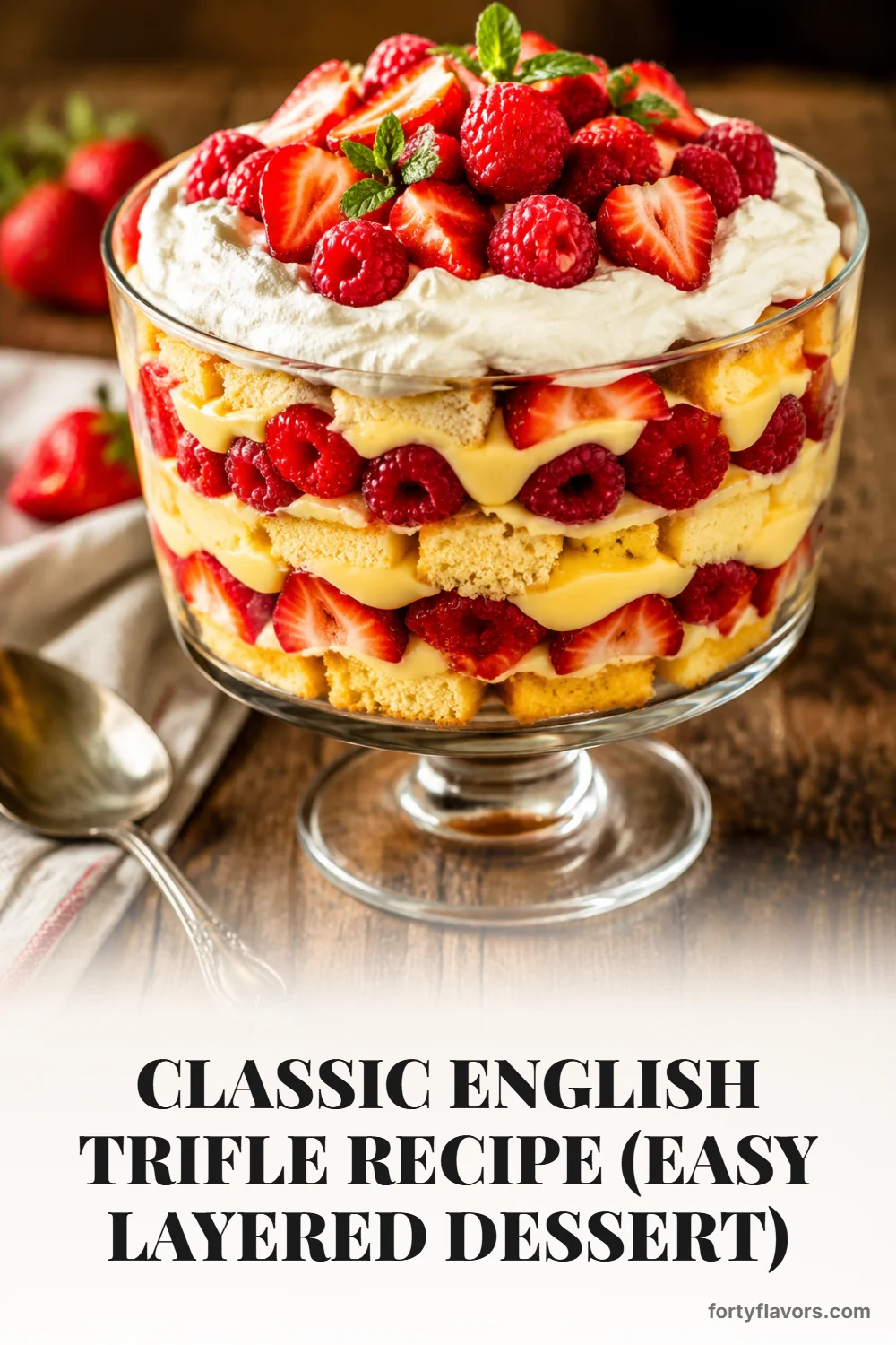 Classic English Trifle Recipe (Easy Layered Dessert) – Pinterest pin 1