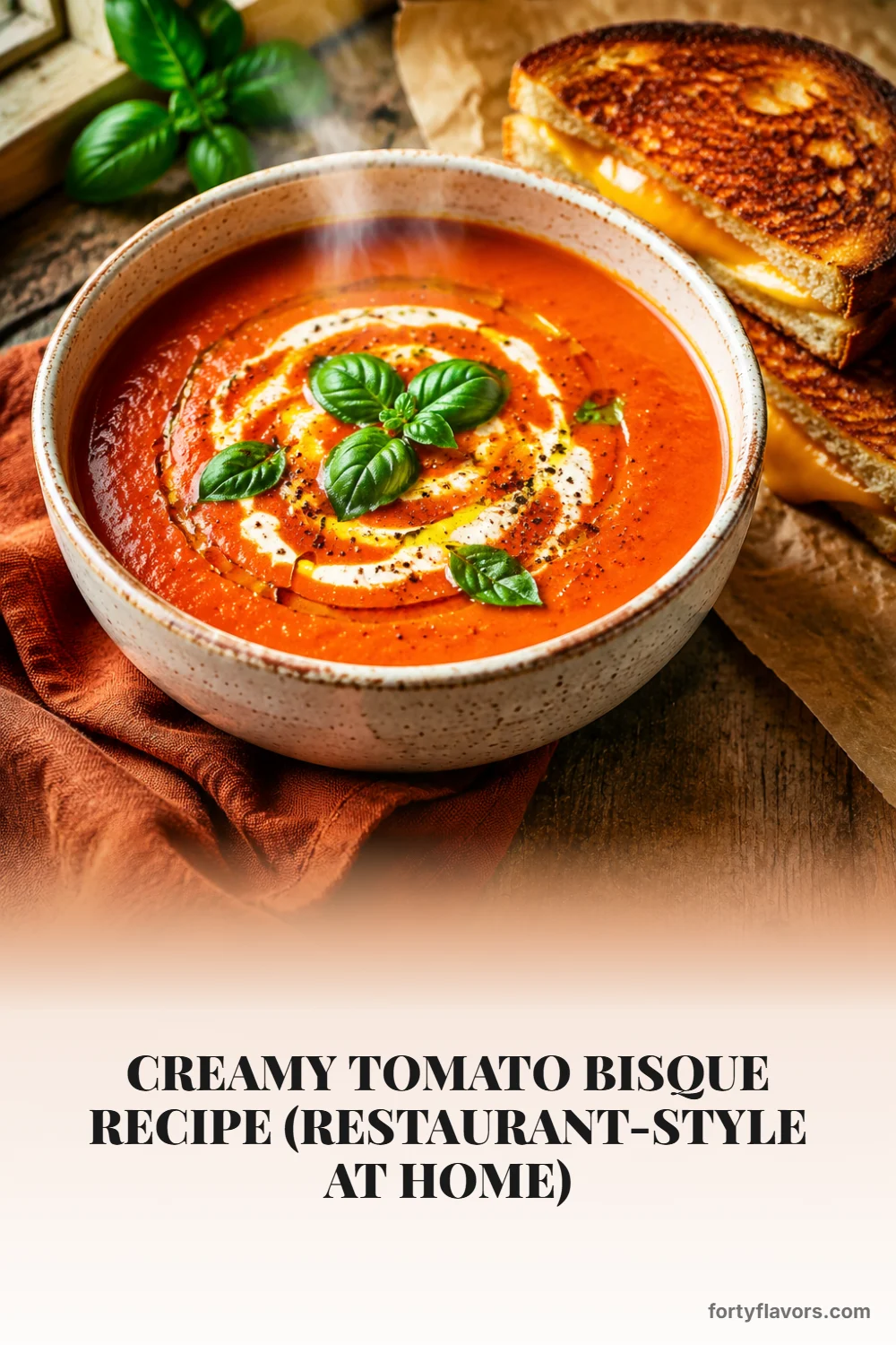 Creamy Tomato Bisque Recipe (Restaurant-Style at Home) – Pinterest pin 1
