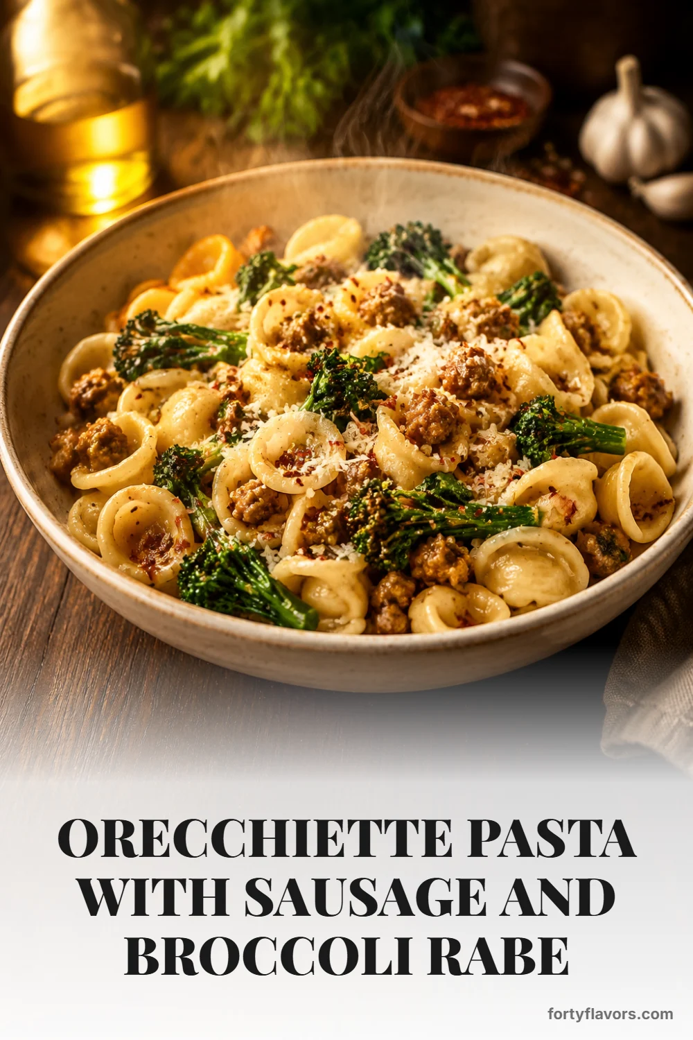 Orecchiette Pasta with Sausage and Broccoli Rabe – Pinterest pin 1