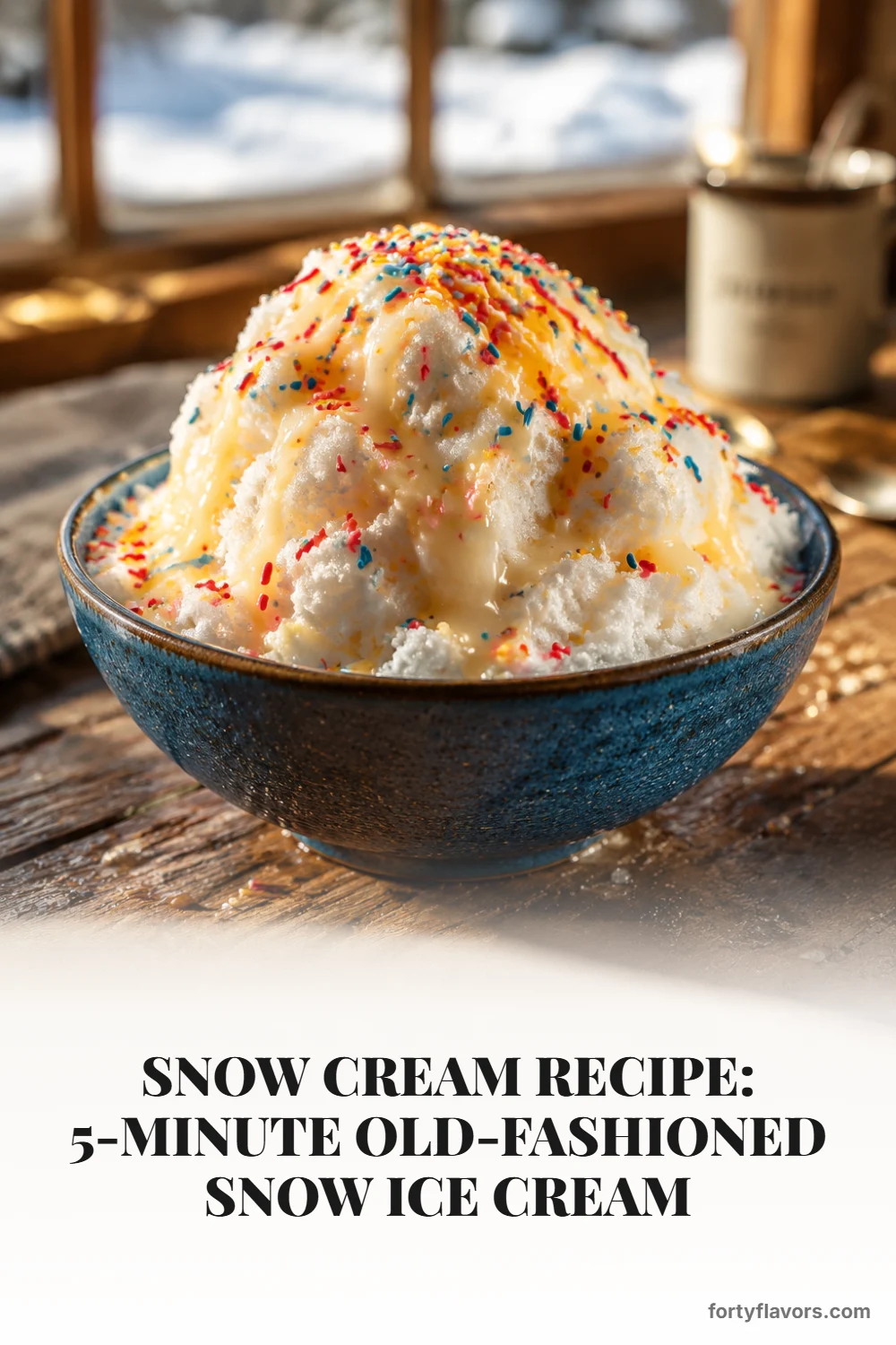 Snow Cream Recipe: 5-Minute Old-Fashioned Snow Ice Cream – Pinterest pin 1