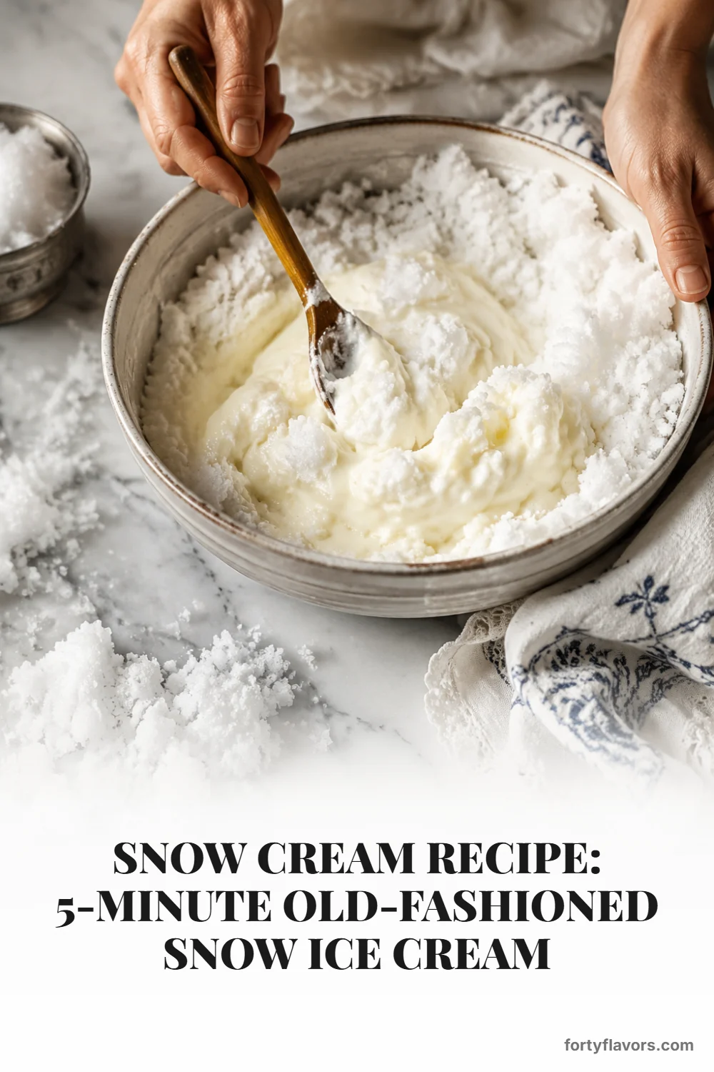 Snow Cream Recipe: 5-Minute Old-Fashioned Snow Ice Cream – Pinterest pin 5